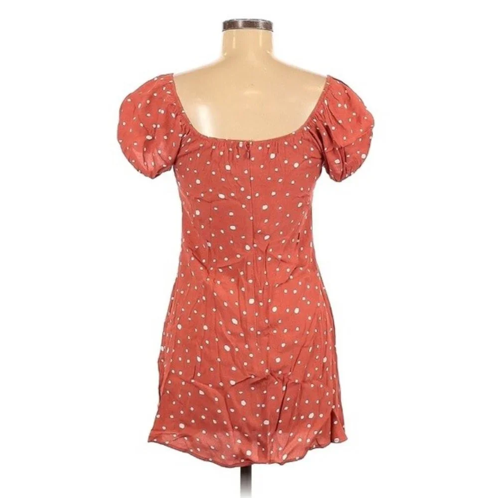 Cotton Candy LA Rust Orange & White Polka Dot Sweetheart Puff Sleeve Dress